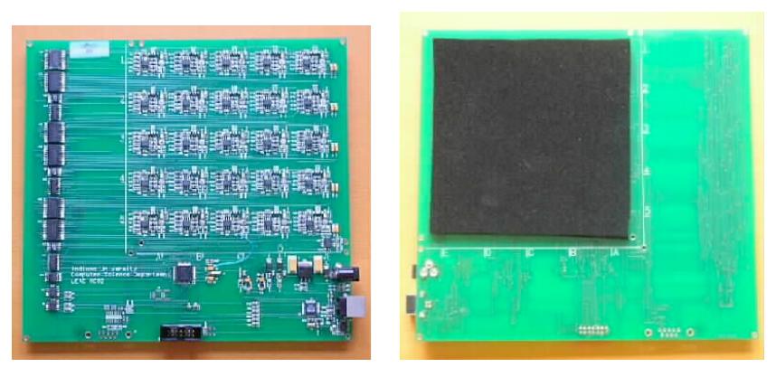 top and bottom of Jonathan Mill's second prototype Extended Analog Computer, showing piece of conductive foam