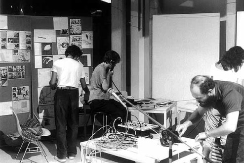 Some of action during "The World in 24 Hours" (1982), a 24-hour telecommunications project organised by Robert Adrian.