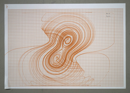 An analog computer plot of Wang's four-scroll attractor.